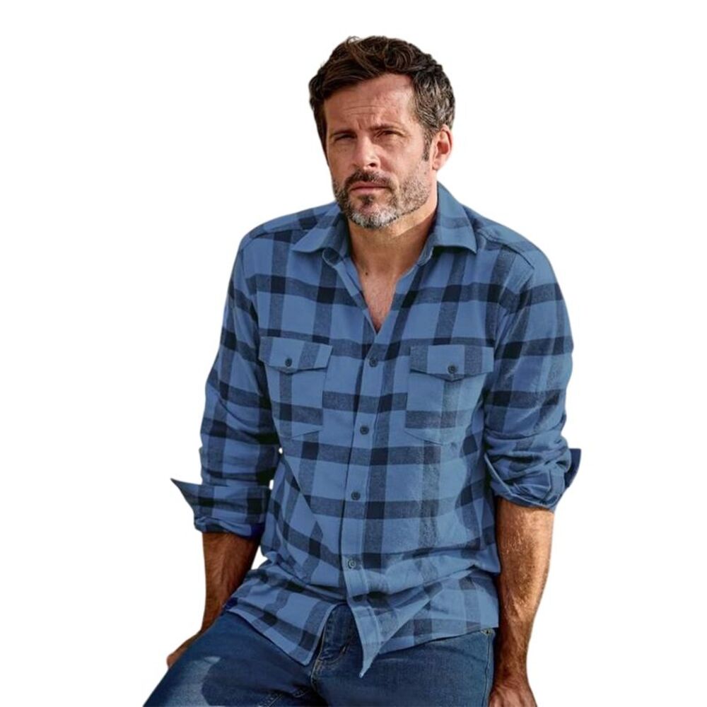 Atlas For Men Mens Checked Flannel Shirt / Blue/Navy